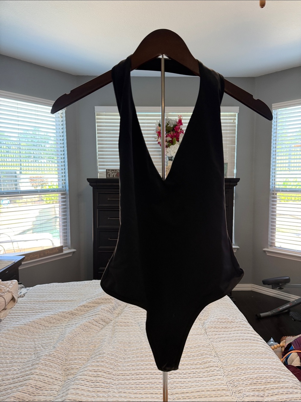 Black Women's Deep V Bodysuit - (Brand Unspecified)